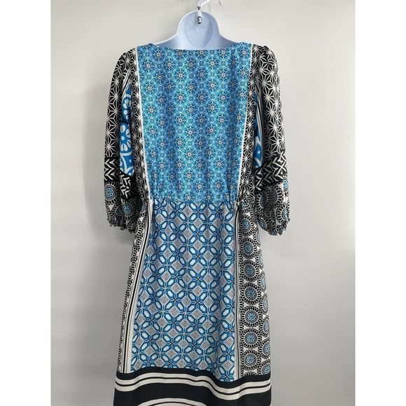 LOFT Blue/Black Ocean Mosaic Print Midi Tassell Dress Small‎ - Picture 10 of 10